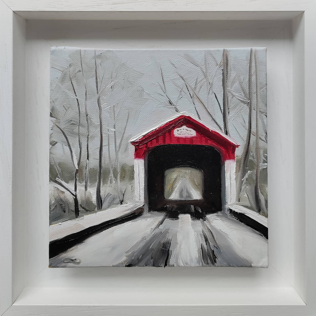 Winter's Bridge - 15x15 cm (21.5x21.5 cm framed) Oil on board